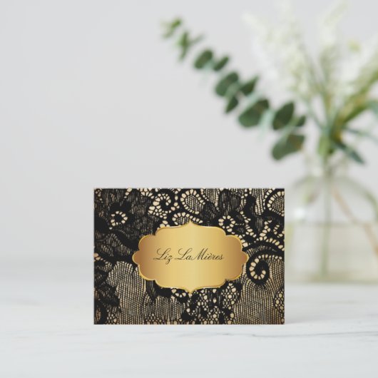 PixDezinesヴィンテージブラックレース/パフェイクーチメント 名刺 (スタンド正面)