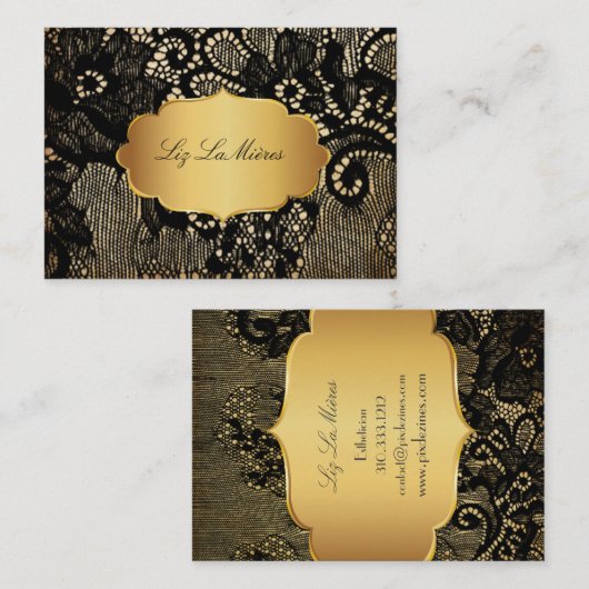 PixDezinesヴィンテージブラックレース/パフェイクーチメント 名刺 (正面/裏面)