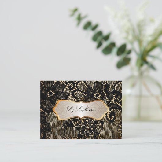 PixDezinesヴィンテージブラックレース/パフェイクーチメント 名刺 (スタンド正面)