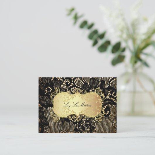 PixDezinesヴィンテージブラックレース/パフェイクーチメント 名刺 (スタンド正面)