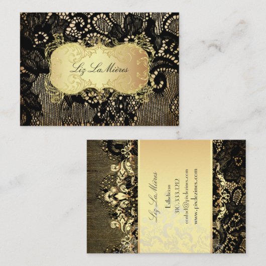 PixDezinesヴィンテージブラックレース/パフェイクーチメント 名刺 (正面/裏面)