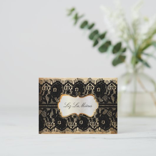 PixDezinesヴィンテージブラックレース/パフェイクーチメント 名刺 (スタンド正面)