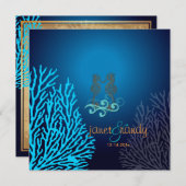 PixDezinesヴィンテージブルーコーラル+シーホース 招待状 (正面/裏面)