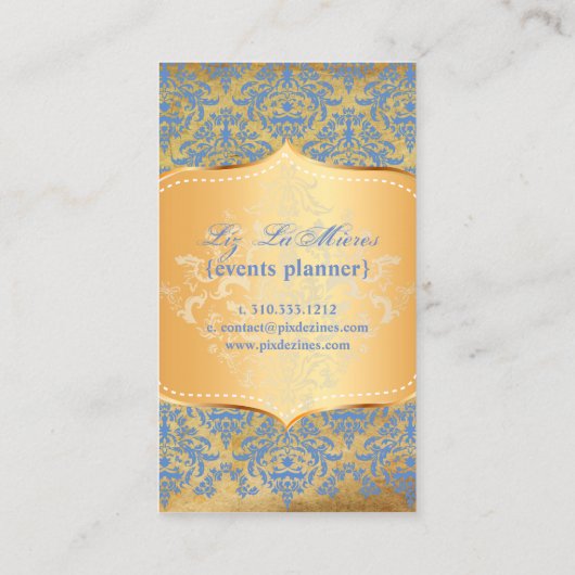 PixDezinesヴィンテージブルーセラインダマスク 名刺 (裏面)