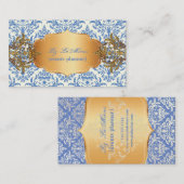 PixDezinesヴィンテージブルーセラインダマスク 名刺 (正面/裏面)