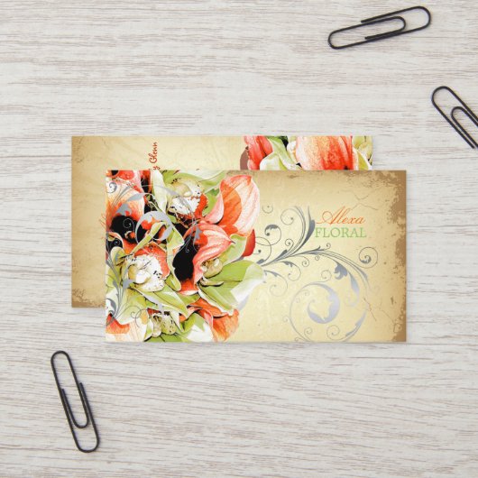 PixDezinesヴィンテージブーケ、フロリスト/ディカラー 名刺 (正面/裏面インサイチュ)