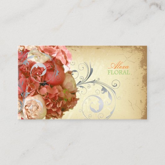 PixDezinesヴィンテージブーケ、快適/ダイカラー 名刺 (正面)