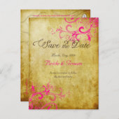 PixDezinesヴィンテージホットピンクの渦巻き旋回+パーチフェイクメント 案内ポストカード (正面/裏面)