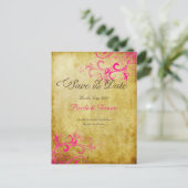 PixDezinesヴィンテージホットピンクの渦巻き旋回+パーチフェイクメント 案内ポストカード (スタンド正面)