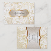 PixDezinesヴィンテージホワイトレース/羊皮紙 名刺 (正面/裏面)