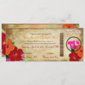 PixDezinesヴィンテージボーディングパス/ハイビスカス 招待状 (正面/裏面)