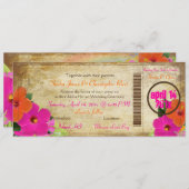 PixDezinesヴィンテージボーディングパス/ハイビスカス 招待状 (正面/裏面)