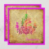 PixDezinesヴィンテージムラノガラスシャンデリア+ダマスク 招待状 (正面/裏面)