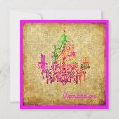 PixDezinesヴィンテージムラノガラスシャンデリア+ダマスク 招待状 (正面)