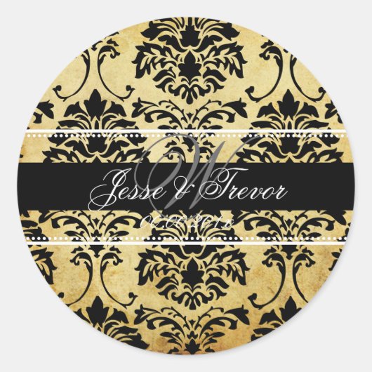 PixDezinesヴィンテージモノグラムフロレンティスダマスク ラウンドシール (正面)