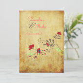 PixDezinesヴィンテージラブバード、羊皮フェイク皮紙 招待状 (スタンド正面)