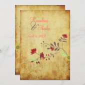 PixDezinesヴィンテージラブバード、羊皮フェイク皮紙 招待状 (正面/裏面)