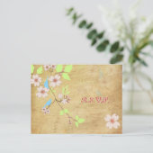 PixDezinesヴィンテージラブバードRSVPポストカード インビテーションポストカード (スタンド正面)