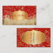 PixDezinesヴィンテージレイスアップ/赤 名刺 (正面/裏面)