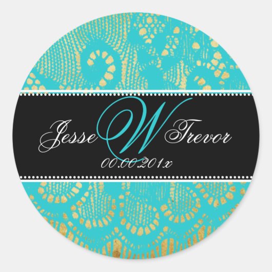 PixDezinesヴィンテージレースアクアブルー ラウンドシール (正面)