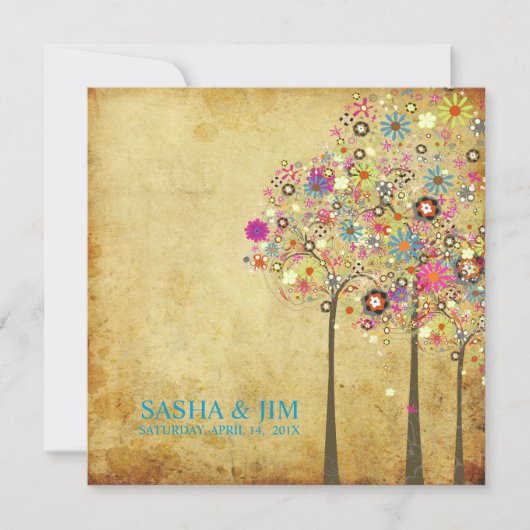 PixDezinesヴィンテージ夏開花/DIYカラー 招待状 (正面)