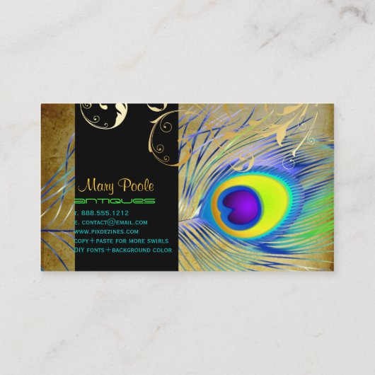 PixDezinesヴィンテージ孔雀+フィリグリー渦巻き 名刺 (裏面)