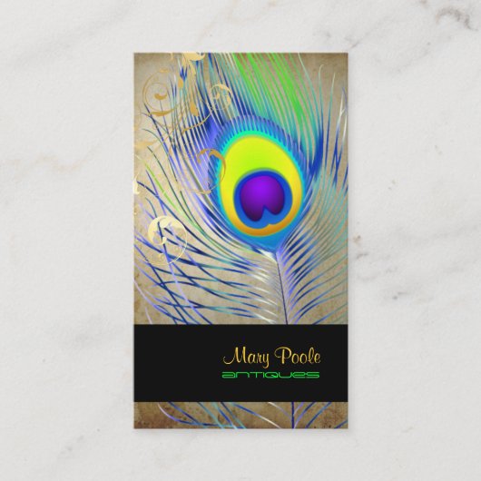 PixDezinesヴィンテージ孔雀+フィリグリー渦巻き 名刺 (正面)
