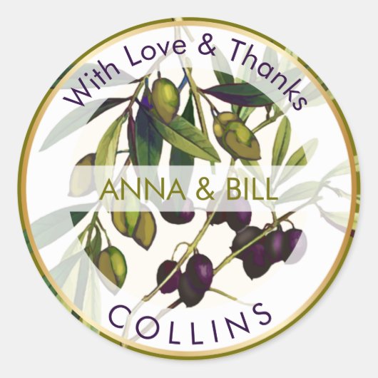 PixDezinesヴィンテージ植物学オリーブ/DIYありがとう ラウンドシール (正面)