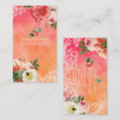 PixDezinesヴィンテージ牡丹/水色 名刺 (正面/裏面)