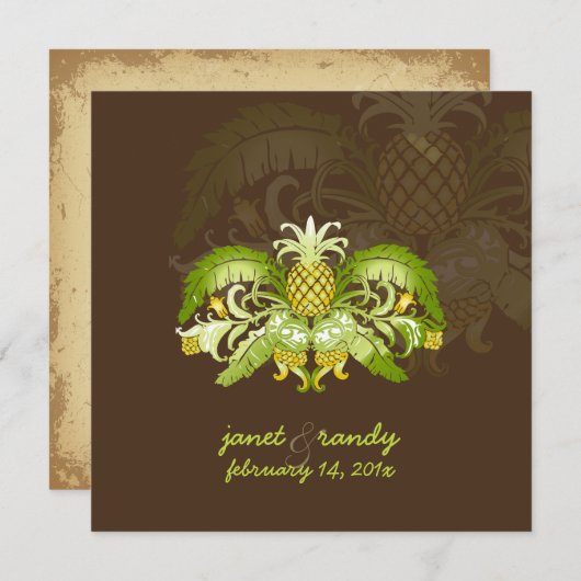 PixDezinesヴィンテージ王室のハワイアンpineapple 招待状 (正面/裏面)