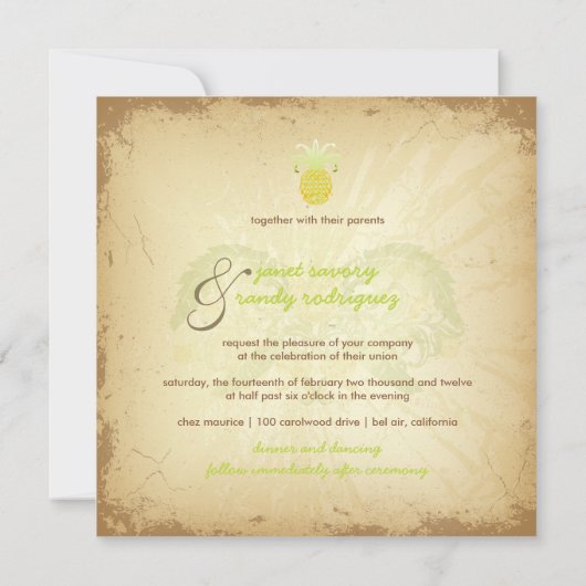 PixDezinesヴィンテージ王室のハワイアンpineapple 招待状 (裏面)