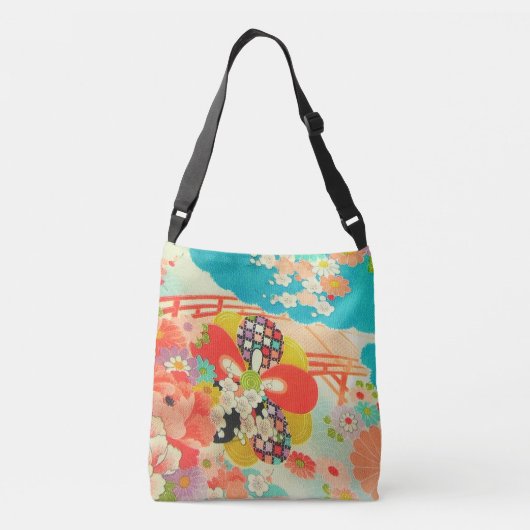 PixDezinesヴィンテージ着物プリント/牡丹/桜 クロスボディバッグ (裏面)