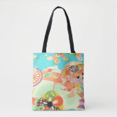 PixDezinesヴィンテージ着物プリント/牡丹/桜 トートバッグ (正面)