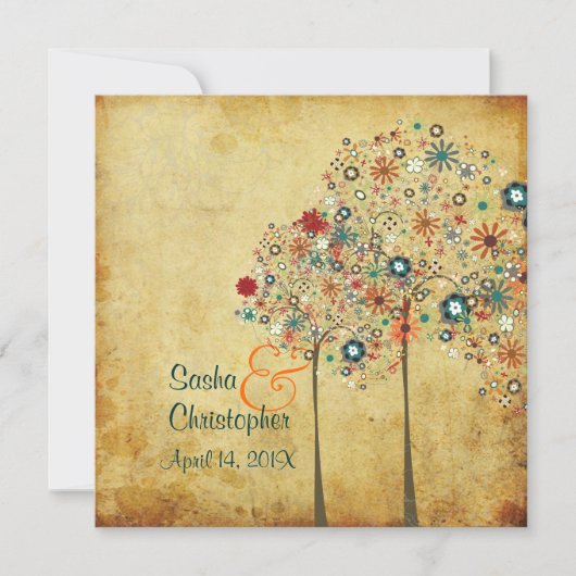 PixDezinesヴィンテージ秋開花 招待状 (正面)