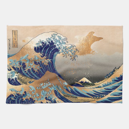 PixDezinesヴィンテージ素晴らし、Wave、北斎葛飾北斎の神奈川沖浪 キッチンタオル (横)