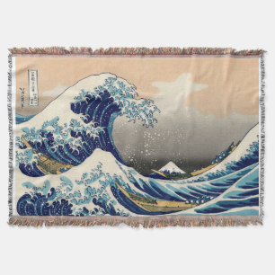 PixDezinesヴィンテージ素晴らし、Wave、北斎葛飾北斎の神奈川沖浪 スローブランケット