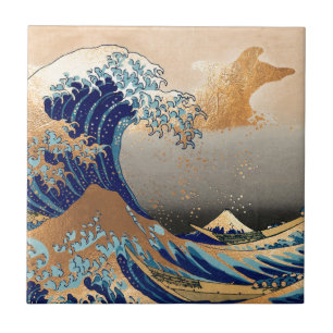 PixDezinesヴィンテージ素晴らし、Wave、北斎葛飾北斎の神奈川沖浪 タイル
