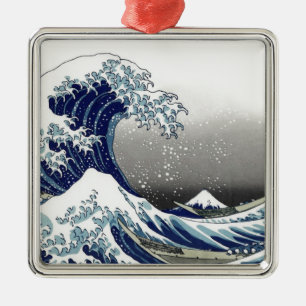 PixDezinesヴィンテージ素晴らし、Wave、北斎葛飾北斎の神奈川沖浪 メタルオーナメント