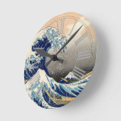 PixDezinesヴィンテージ素晴らし、Wave、北斎葛飾北斎の神奈川沖浪 ラウンド壁時計 (傾斜)