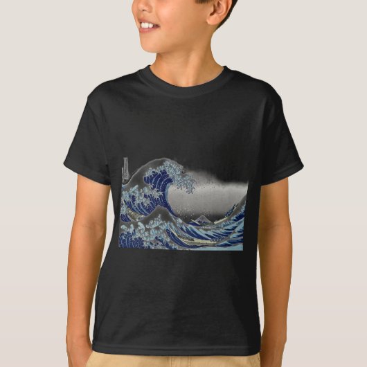 PixDezinesヴィンテージ素晴らし、Wave、北斎葛飾北斎の神奈川沖浪 Tシャツ (正面)