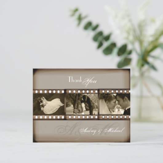 PixDezinesヴィンテージ結婚式の写真ありがとう ポストカード (スタンド正面)