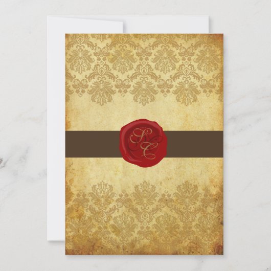 PixDezinesヴィンテージ+パイクレースダマスク+ワックスシール 招待状 (正面)