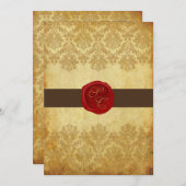 PixDezinesヴィンテージ+パイクレースダマスク+ワックスシール 招待状 (正面/裏面)