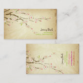 PixDezinesヴィンテージ/ピンクさくらんぼツリートリ♥マ 名刺 (正面/裏面)