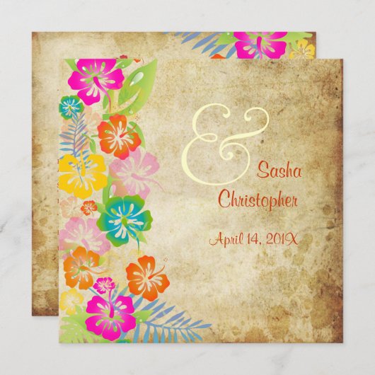 PixDezinesヴィンテージ/レイ/ルアウ（ハワイ式宴会）/ハイビスカス 招待状 (正面/裏面)