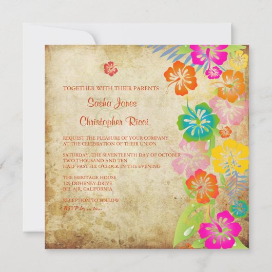 PixDezinesヴィンテージ/レイ/ルアウ（ハワイ式宴会）/ハイビスカス 招待状 (裏面)