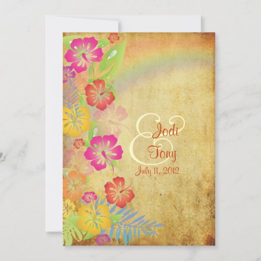 PixDezinesヴィンテージ/Leis/ルアウ(ハワイ式宴会)/ハイビスカス+レインボー 招待状 (正面)