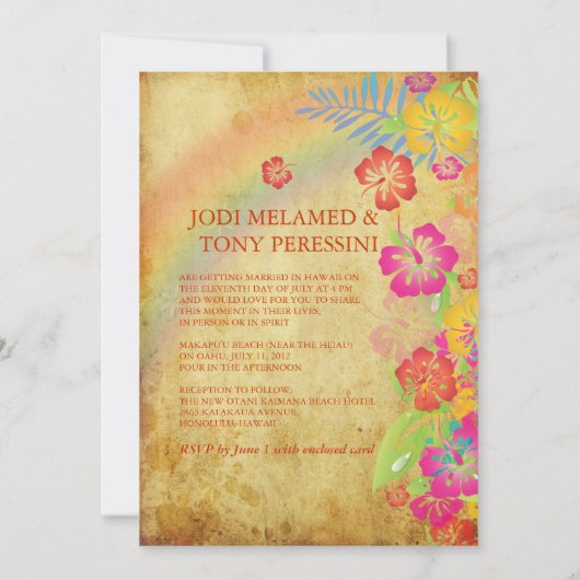 PixDezinesヴィンテージ/Leis/ルアウ（ハワイ式宴会）/ハイビスカス+レインボー 招待状 (裏面)