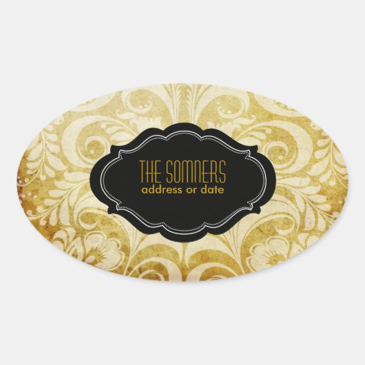 PixDezinesヴィンテージbellissimo damask 楕円形シール (正面)