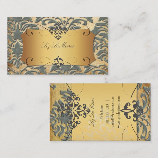PixDezinesヴィンテージFromitius damask/石板 名刺 (正面/裏面)